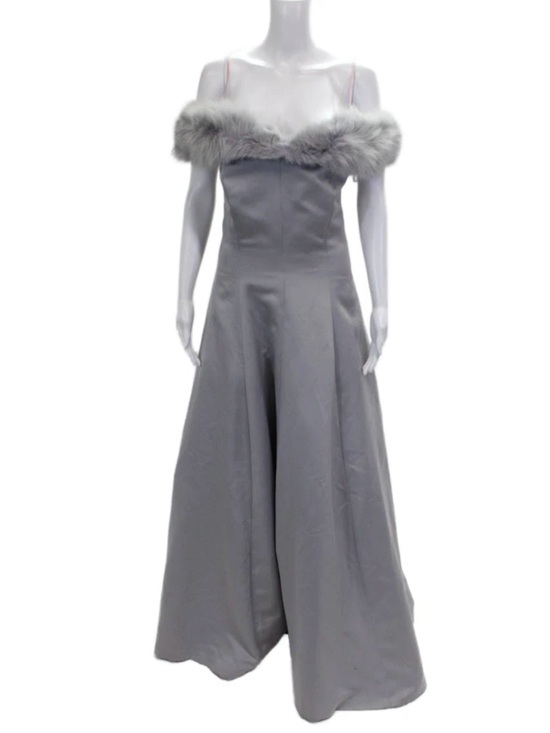 Victor Costa Dresses & Skirts - Vintage Victor Costa Off The Shoulder Fur Trim Formal Evening Gown Dress 12